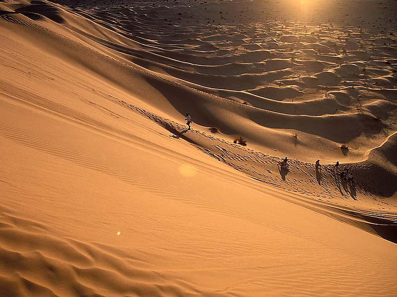 Hikers in the desert, sand, nature, desert, dune, HD wallpaper