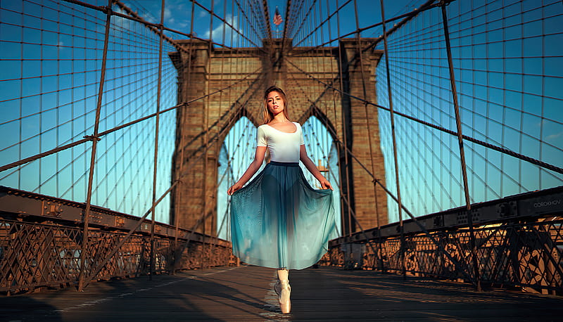 Ballerina At Brooklyn Bridge , ballerina, dancer, girls, model, HD wallpaper