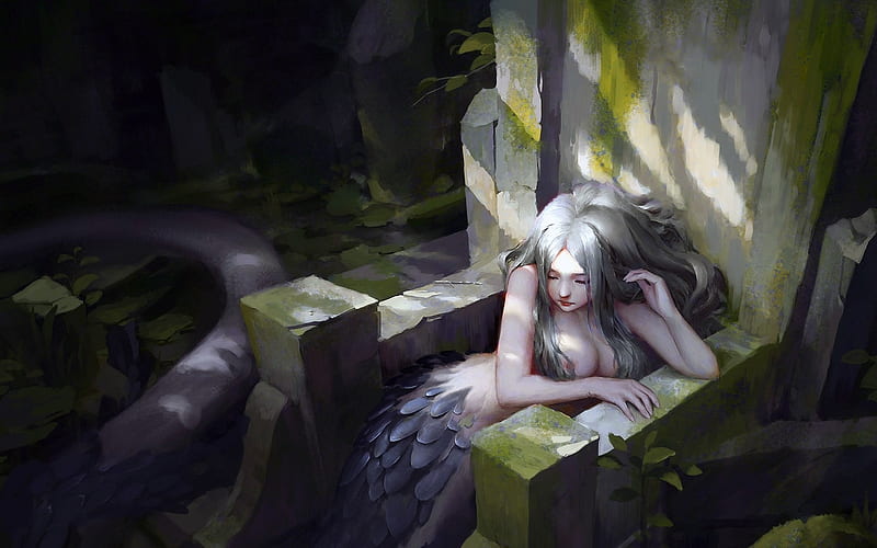 Mermaid Dao Le Trong Fantasy Luminos Girl Throne Siren Art Vara Summer HD Wallpaper