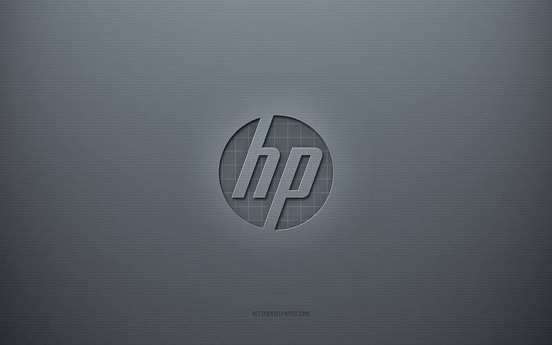 HP logo, gray creative background, HP emblem, Hewlett-Packard, gray paper texture, HP, gray background, HP 3d logo, Hewlett-Packard logo, HD wallpaper