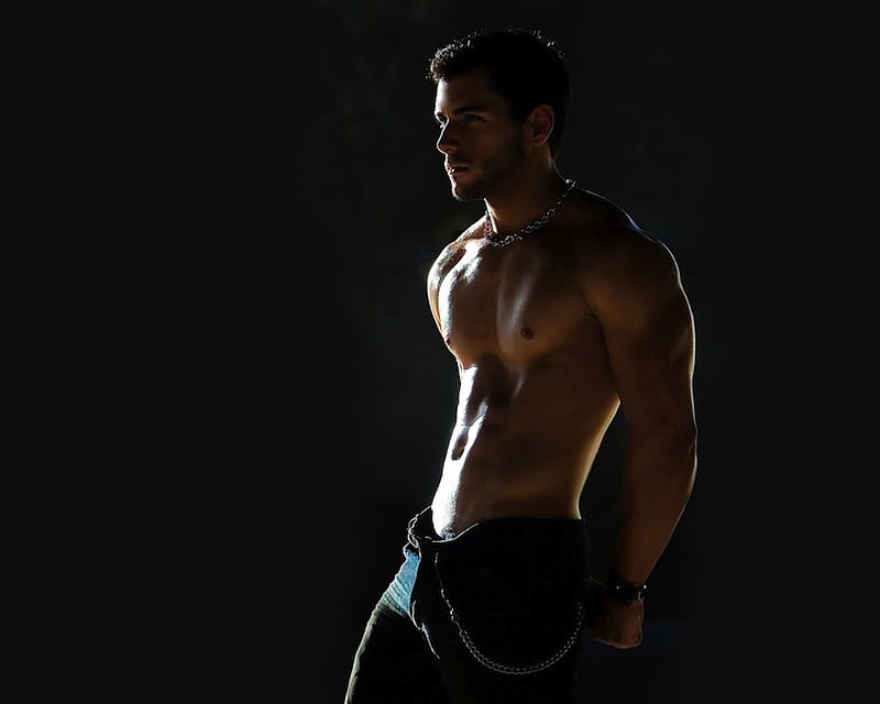 Muscles, Necklace, Hot, Male, Built, Black Background, Model