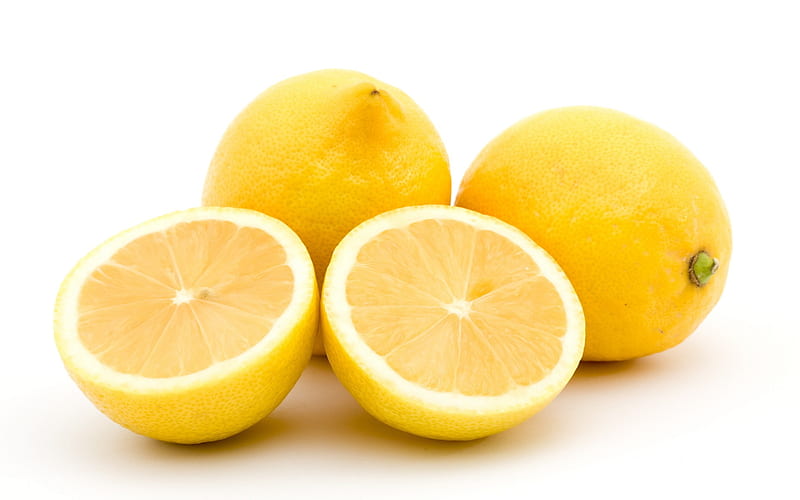lemons, citrus, ripe fruit, lemon on white background, HD wallpaper
