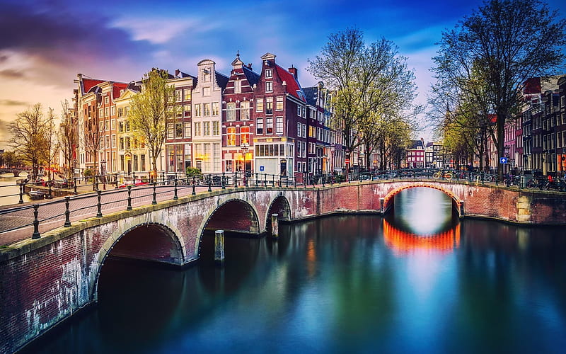 Amsterdam, Netherlands, houses, bridge, canal, HD wallpaper