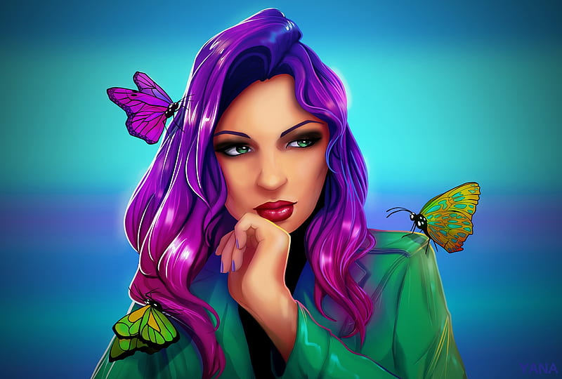 ❤, Butterflies, Girl, Painting, Art, Fantasy, HD wallpaper