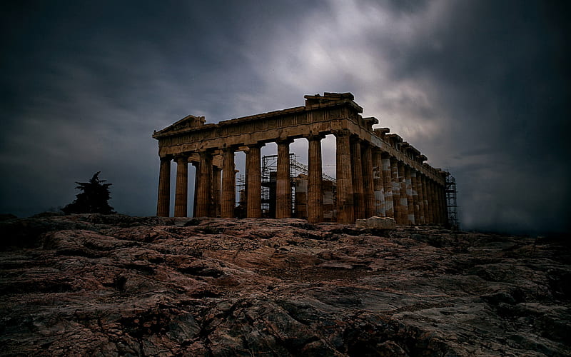 Parthenon, Athens, Acropolis, restoration, evening, sunset, landmarks, Greece, HD wallpaper