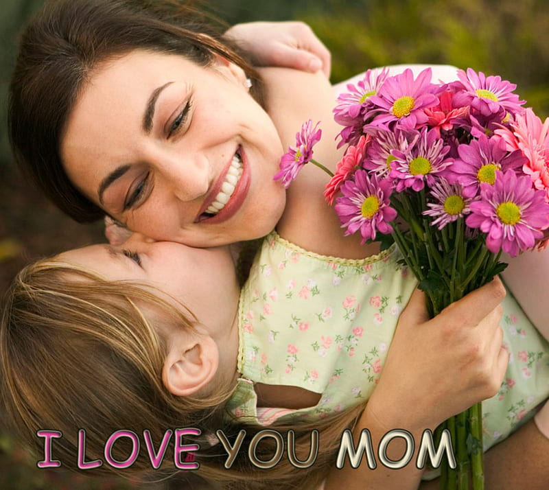 Love You Mom, cute, feelings, girl, hug, kiss, mother, HD wallpaper | Peakpx