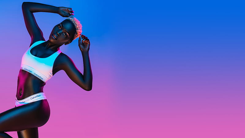 Nyakim Gatwech, ebony, models, gradient background, dyed hair, HD wallpaper