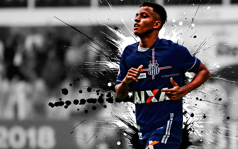 Rodrygo, Brazilian footballer, Santos FC, striker, blue uniform, creative art, Serie A, Brazil, football, Rodrygo Goes, HD wallpaper