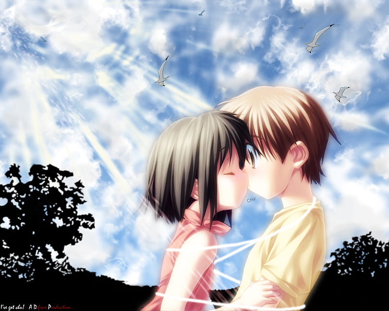 Sweet kiss., cute, kissing, anime, love, HD wallpaper | Peakpx