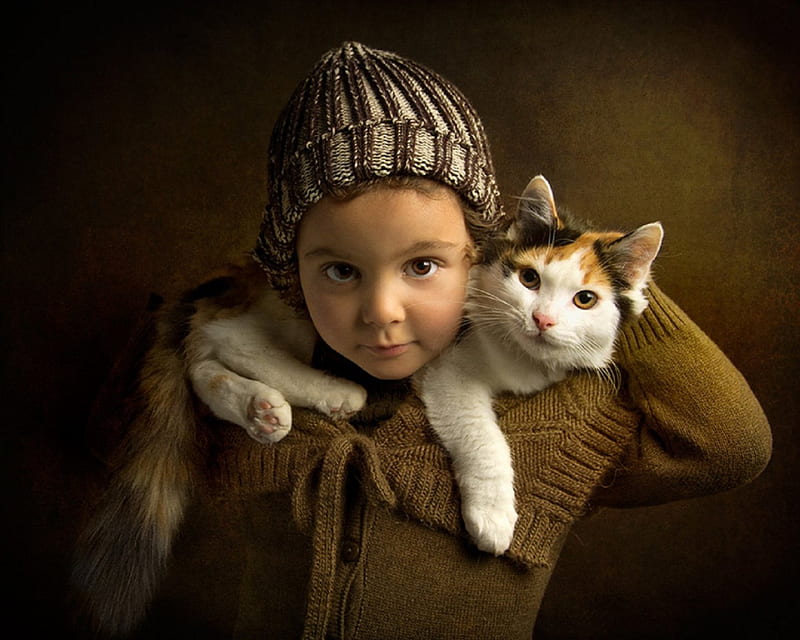 Boy and cat, pretty, lovely, kitty, bonito, cat face, cute, boy, paws, face, kitten, cats, HD wallpaper