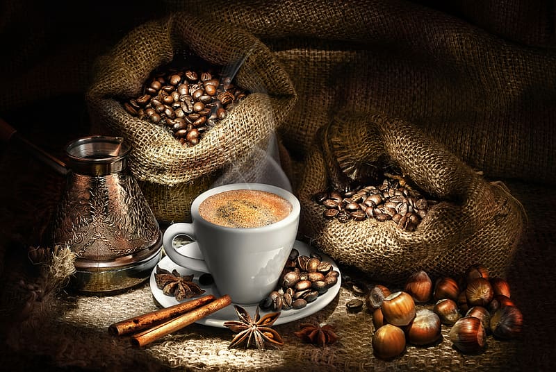 Food, Coffee, Still Life, Cinnamon, Cup, Coffee Beans, Star Anise, HD wallpaper