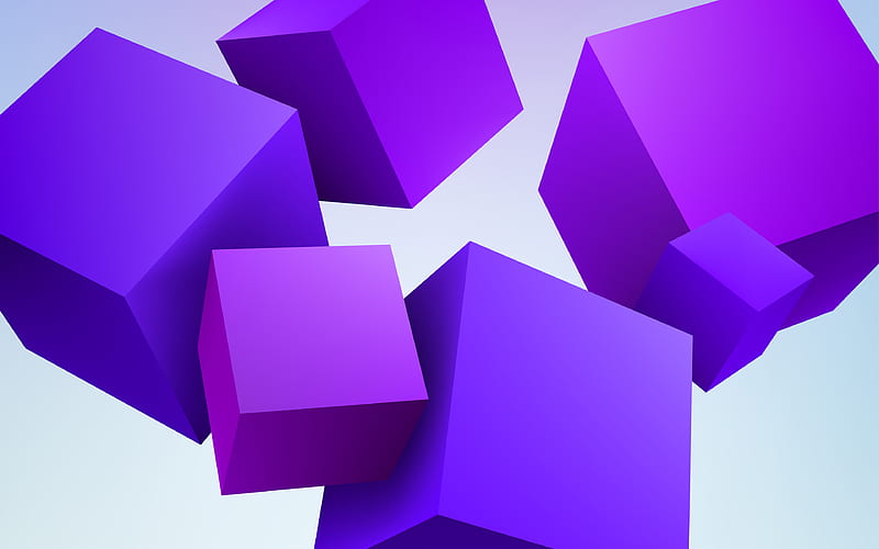 violet 3D cubes geometry, 3D art, geometric shapes, cubes, HD wallpaper