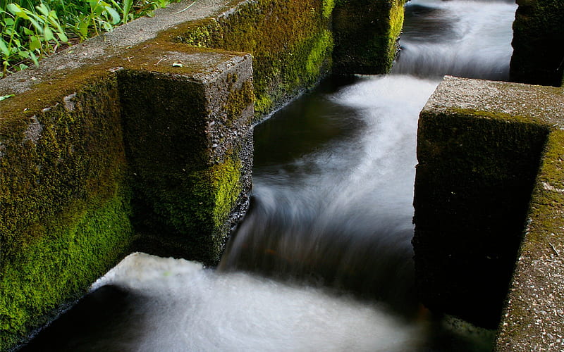 Water Steps, irrigation canal, flowing water, HD wallpaper