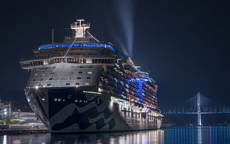 Majestic Princess, luxury ship, cruise liner, evening, seaport, HD wallpaper