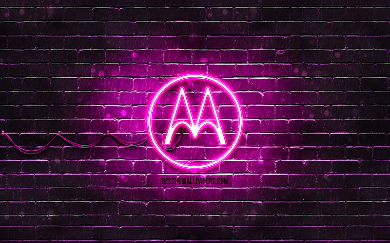 Motorola purple logo purple brickwall, Motorola logo, brands, Motorola neon logo, Motorola, HD wallpaper