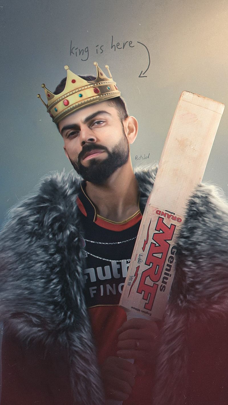Virat Kohli Ka, With Crown, crown, bat, king kohli, cricketer, HD phone wallpaper
