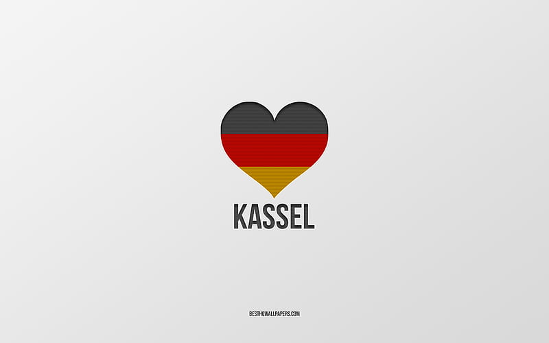 I Love Kassel, German cities, gray background, Germany, German flag heart, Kassel, favorite cities, Love Kassel, HD wallpaper