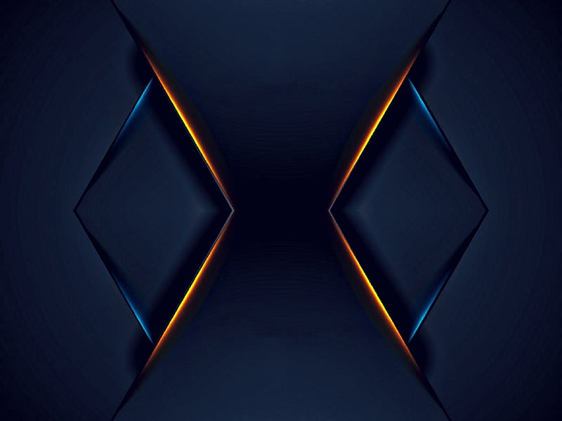 Flat design, abstract, android, black, blue, dark, geometric, gold, iphone, HD wallpaper