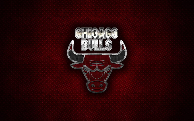 Chicago Bulls American Basketball Club, metal logo, creative art, NBA, emblem, red metal background, Chicago, Illinois, USA, basketball, National Basketball Association, Eastern Conference, HD wallpaper
