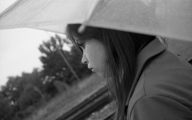 Rainy day, filmgraphy, girl, black, umbrella, rain, white, HD wallpaper ...