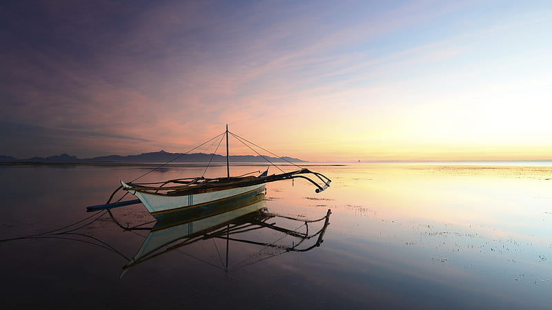 Fishing boat on a calm lake-Windows 10, HD wallpaper