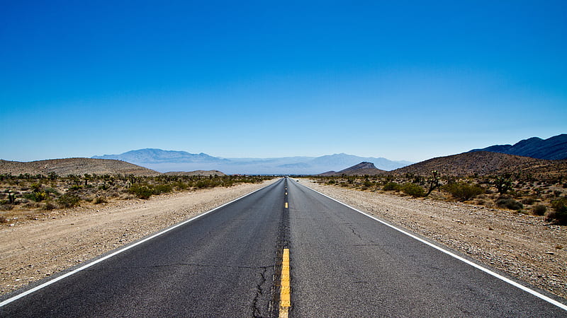 road, marking, perspective, distance, mountains, HD wallpaper