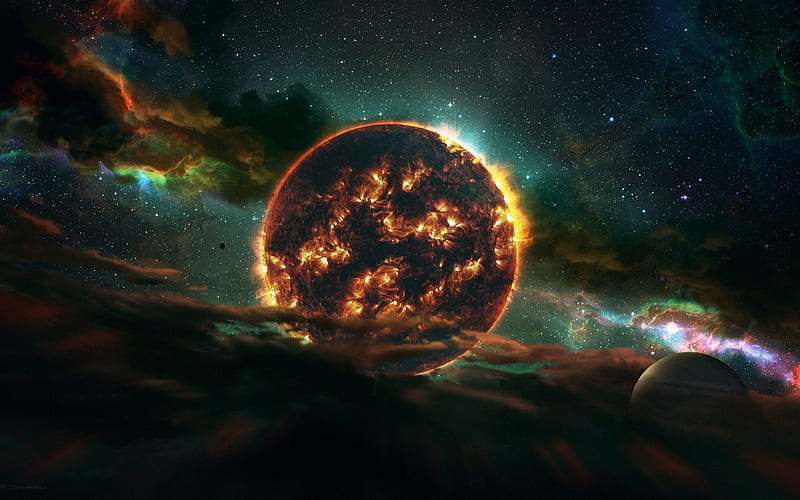 fire planet, solar system, galaxy, planets, universe, sci-fi, HD wallpaper