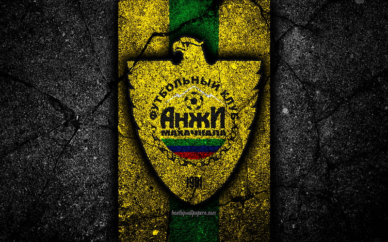 Anzhi Makhachkala FC logo, Russian Premier League, black stone, football club, Russia, Anzhi Makhachkala, asphalt texture, soccer, football, FC Anzhi Makhachkala, HD wallpaper