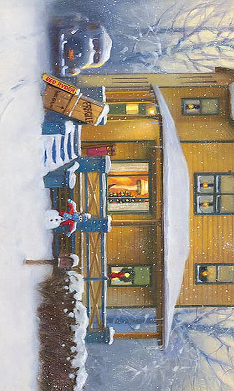 a christmas story, fragile, house, movie, snow, snwman, HD phone wallpaper