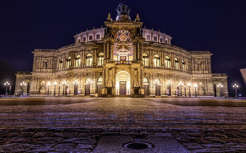 Dresden, Semperoper, Saxon State Opera, Staatskapelle Dresden, evening, opera building, landmark, Germany, Saxon State Orchestra, HD wallpaper