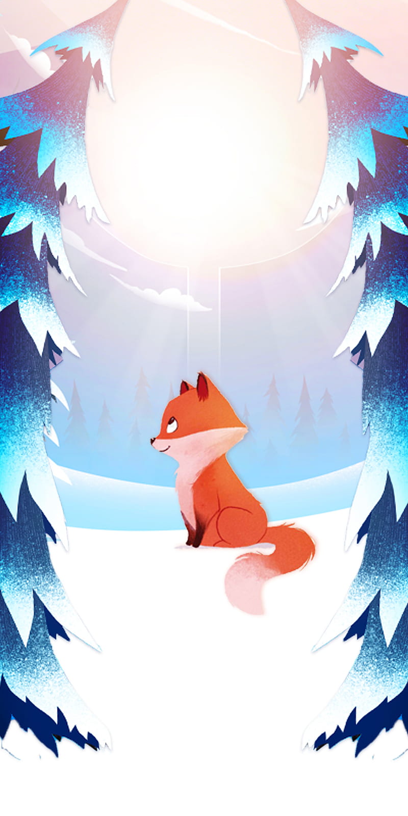 Winter Forest, fox, christmas, new year, snow, holidays, christmas tree, fairy tale, cartoon, HD phone wallpaper