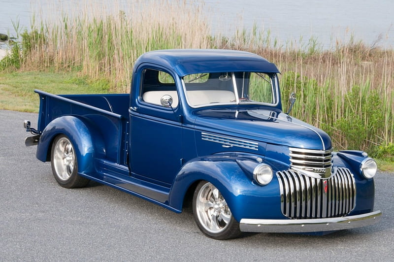 1947-Chevrolet-Truck, Classic, GM, Blue, Chrome, HD wallpaper