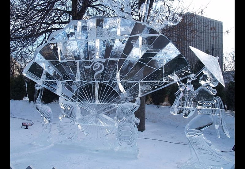 Ice Hand Fan Sculptures, Sculpture, Fan, Ice, Hand, Nature, Winter, HD wallpaper