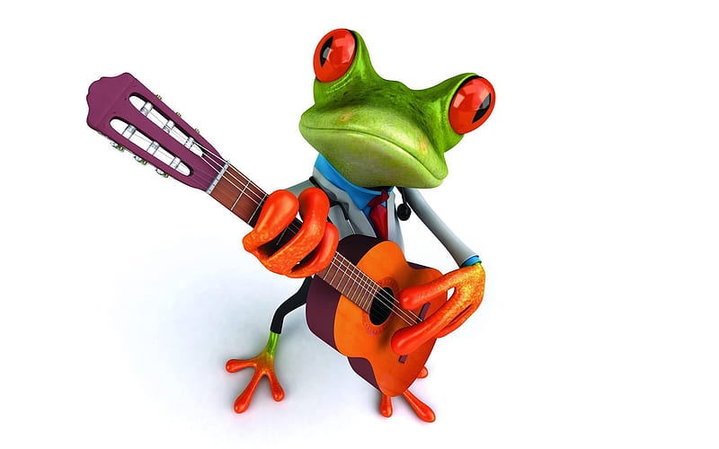The guitarist, cute, frog, instrument, guitar, green, orange, funny ...