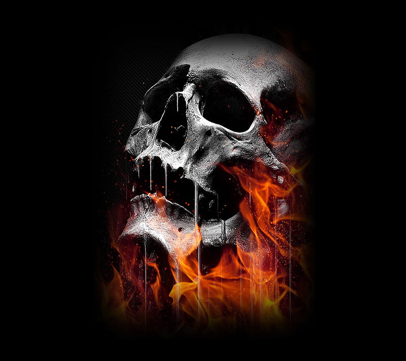 skull, dark, fire, HD wallpaper
