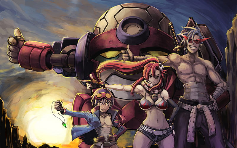 Tengen Toppa Gurren Lagann Simon Arriba Grupo Pulgares Mecha Yoko Kamina Fondo De