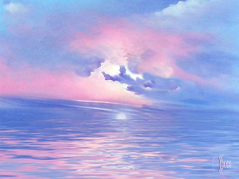 SUNSET WATERCOLOR, ocean, pastel, sunset, clouds, sky, pink, blue, HD wallpaper