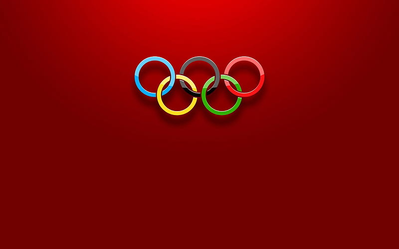 Olympic rings, minimal, olympiad, red background, HD wallpaper