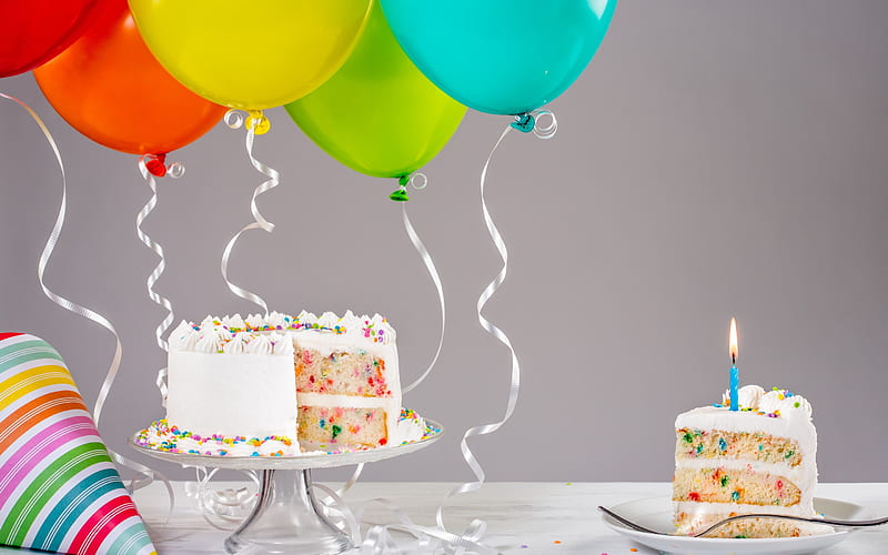 Happy birtay, cake, candles, balloons, birtay cake, HD wallpaper