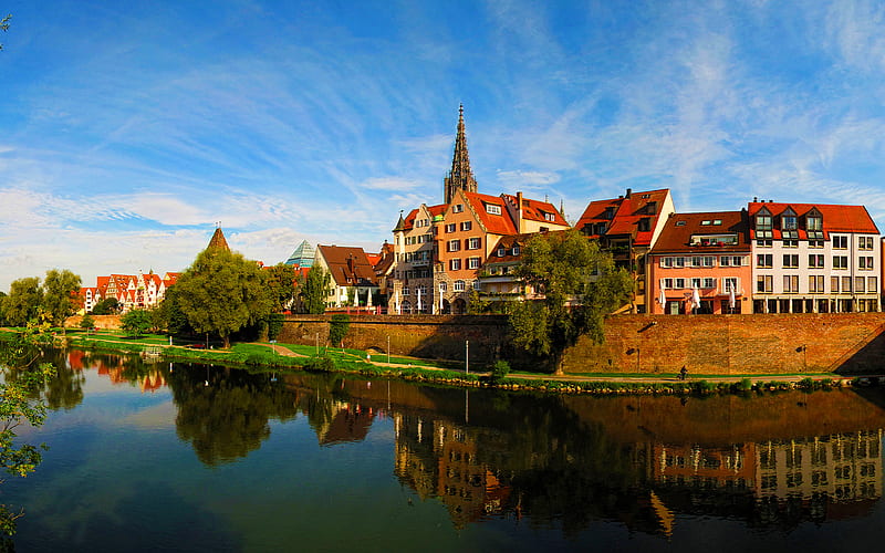 Ulm skyline cityscapes, summer, embankment, german cities, Europe, Germany, Cities of Germany, Ulm Germany, cityscapes, HD wallpaper
