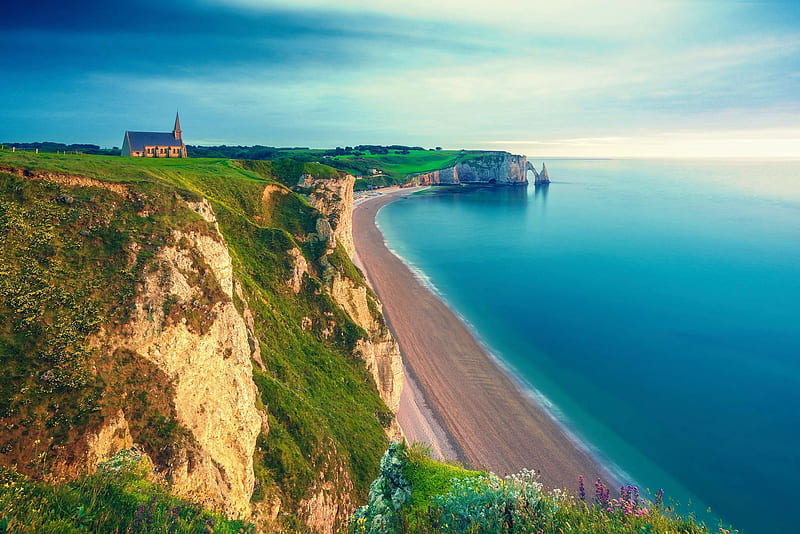 Etretat, Normandy, France, cliff, sky, sea, landscape, HD wallpaper