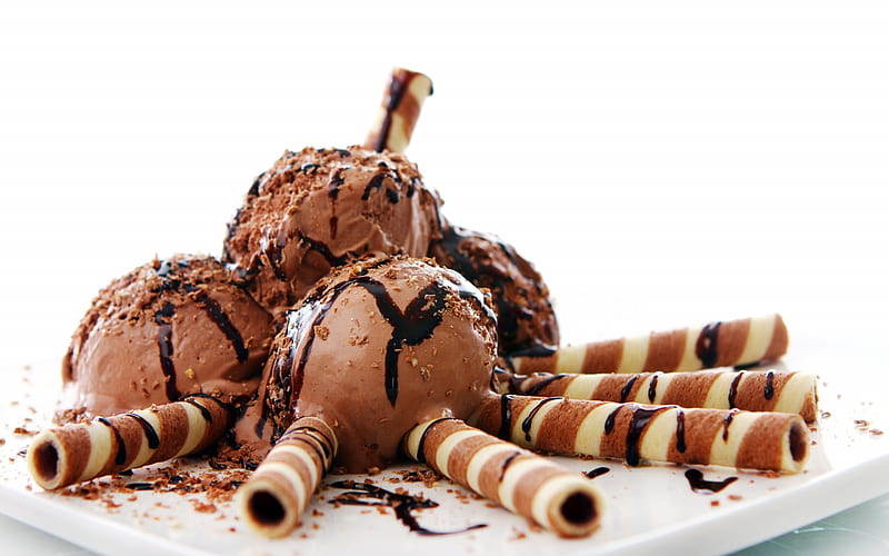 chocolate ice cream, straws, dessert, sweets, ice cream, HD wallpaper