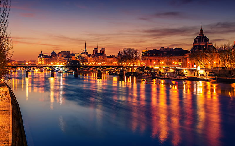 Paris, nightscapes, bridge, France, Europe, HD wallpaper