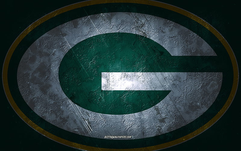Green Bay Packers, American football team, green stone background, Green Bay Packers logo, grunge art, NFL, American football, USA, Green Bay Packers emblem, HD wallpaper