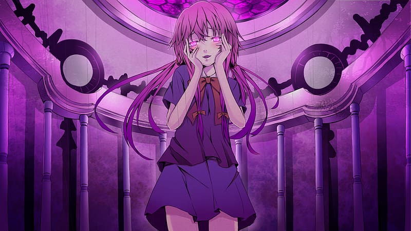 Mirai nikki, anime, girl, kawaii, cute, yuno gasai, pink hair, future diary,  psycopathe, smile, heart