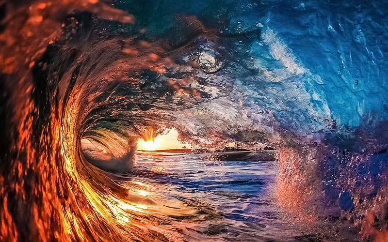 beautiful wave, sunset, water concepts, ocean wave, evening, water splash, HD wallpaper