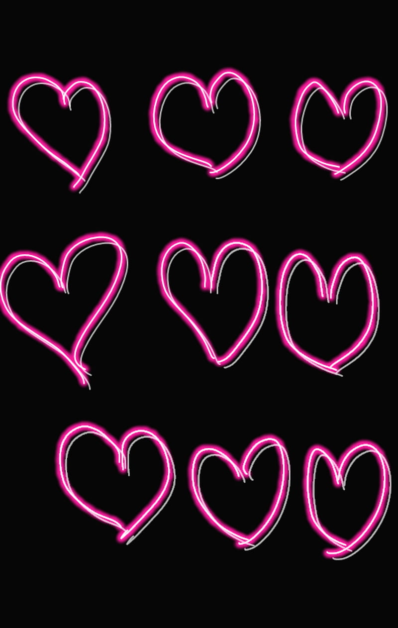 Neon hearts, black, dark, heart, love, neon pink, pattern, patterns ...