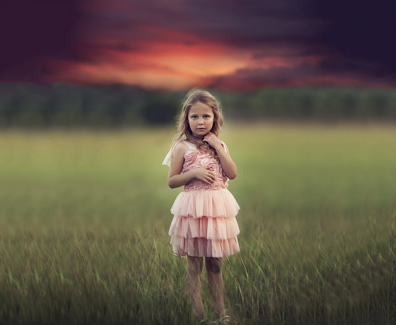 1920x1080px, 1080P free download | Little girl, pretty, grass, sunset ...