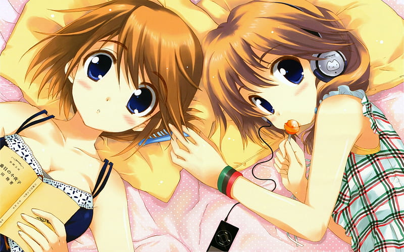 ikuno komaki girls headphones candy-Anime characters, HD wallpaper