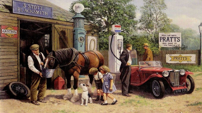 Vintage, auto, garagiste, pompe, gaz, HD wallpaper